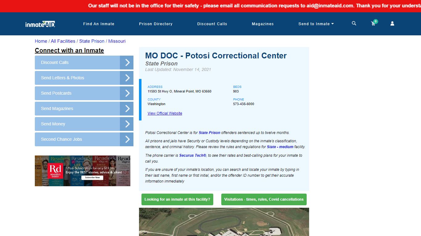 MO DOC - Potosi Correctional Center & Inmate Search | Visitation ...