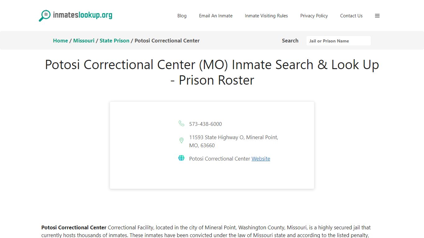 Potosi Correctional Center (MO) Inmate Search & Look Up - Prison Roster