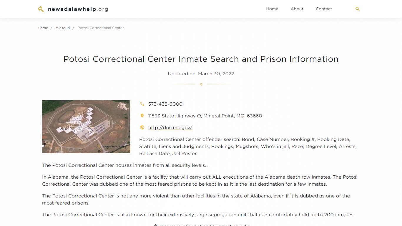 Potosi Correctional Center Inmate Search, Visitation, Phone no ...